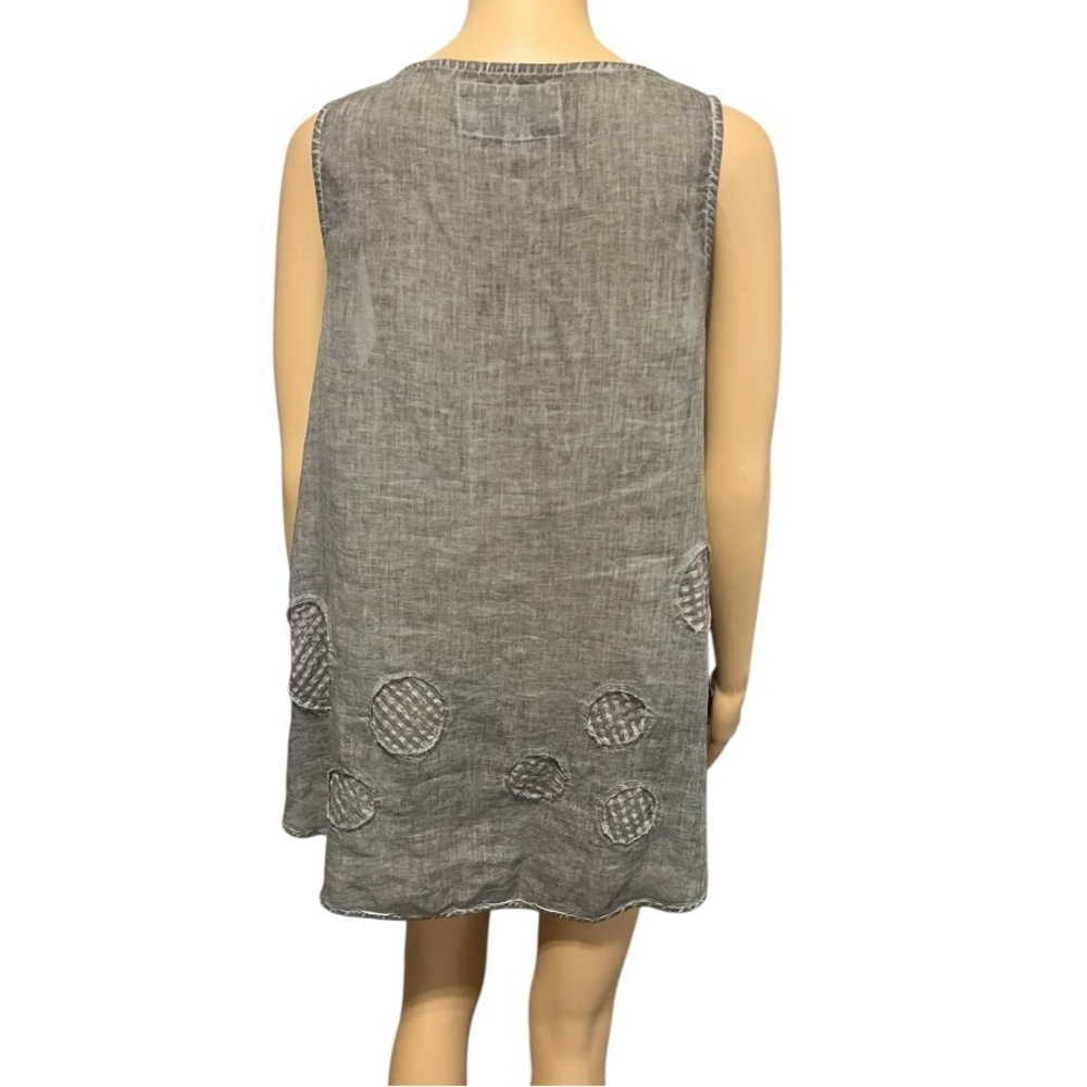Grizas 100% Linen Sleeveless Gray Tunic with Textured Accents Size S - Picture 2 of 8